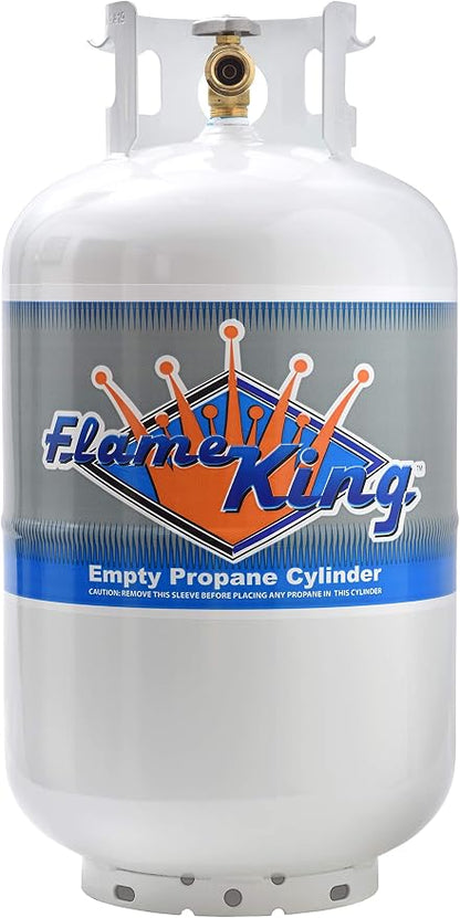 Flame King YSN-301 30 Pound Steel Propane Tank Cylinder with Type 1 Overflow Protection Device Valve DOT and TC Compliant, White