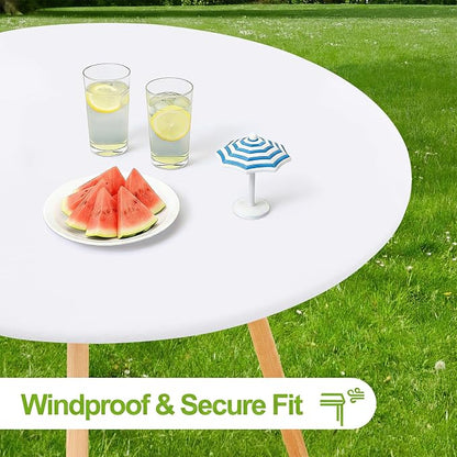 Smiry Round Spandex Tablecloth, Elastic Fitted Washable Tablecloths for 18"-24" Tables, Waterpoof Stretch Picnic Table Cover for Dining, Indoor and Outdoor, White