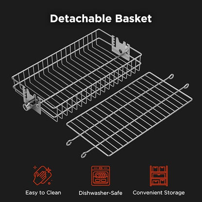 TURBRO Flat Rotisserie Basket, 304 Stainless Steel, Universal Grill Accessory, Compatible with 1/2” or 3/8" Hexagon, 3/8" or 5/16" Square Spit Rods, Fits Most Grills, for Outdoor BBQ