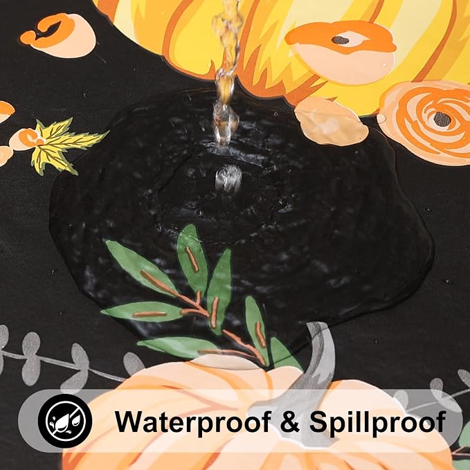 Smiry Thanksgiving Fitted Table Cover, 4 FT Flannel Backed Vinyl Tablecloth | Waterproof Elastic Stretch Table Cloth, Wipeable Plastic Tablecloth for Autumn Harvest & Parties (Black & Yellow, 30" x 48")