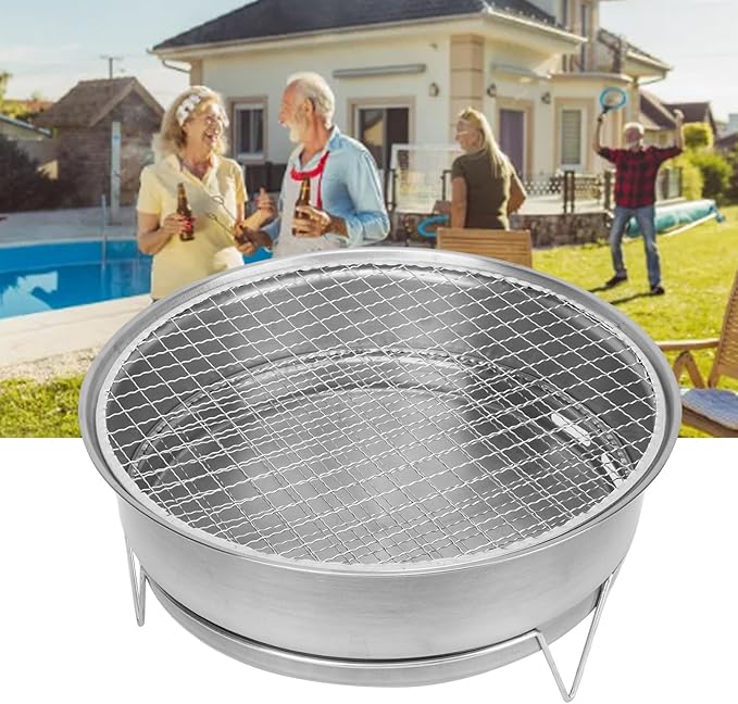 Quick Heating Charcoal Stove, Small Portable Round Barbecue Grill, Iron Cooking Bar with Ample Grilling Area, Outdoor Barbecue Stove for Hiking Traval Picnic Camping