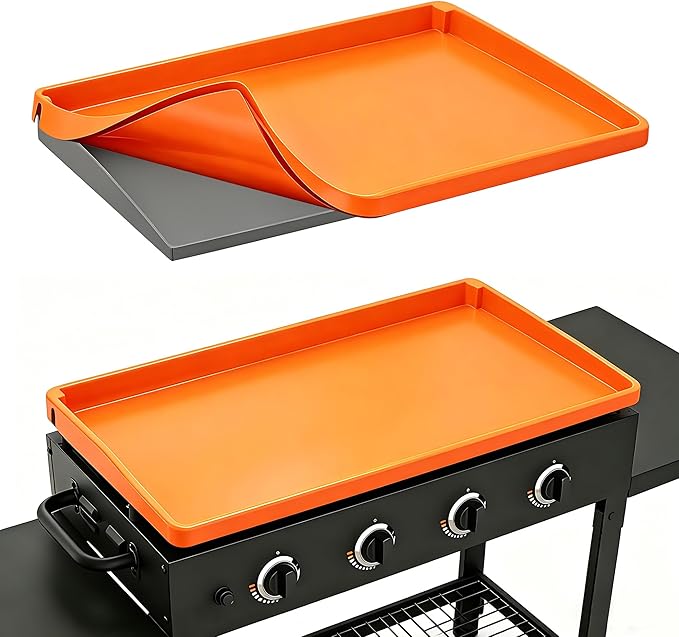 Silicone Griddle Mat for Blackstone Accessories, Waterproof Dustproof Anti-Warping UV-Resistant Full-Wrap Criddle Cover, 22" All-Encompassing Coverage Duty Griddle Mat (Full Coverage: Orange, 22 Inch)