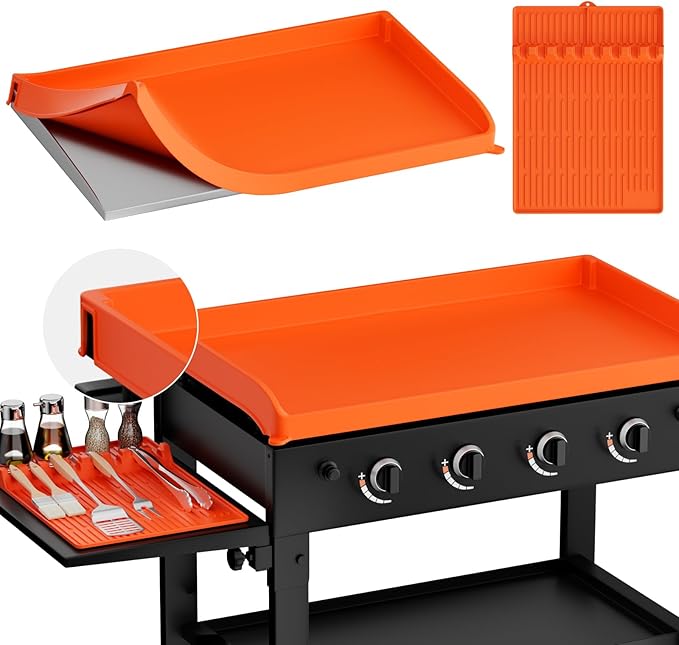 36" Blackstone Silicone Griddle Cover with 16" Silicone Spatula Tools Mat, Full-Edge Premium Food-Grade Grill Protective Cover BBQ Mat with Drip Pad for Blackstone Accessories, Griddle Protector