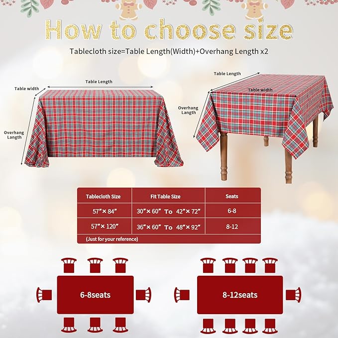 B-COOL Checkered Tablecloth Fabric Christmas Decorations - Rectangle 57x84 Inches Classic Gingham Buffalo Plaid Table Cloth for Indoor Outdoor Use Washable Table Cover for Kitchen BBQs Parties