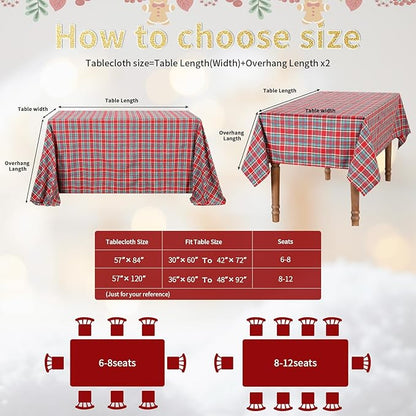 B-COOL Buffalo Checkered Table Cloth Fabric: Polyester Plaid Tablecloth Rectangle 57 x 120 Inch Red-Blue-Green Checkered Table Covers for Picnic Birthday Party