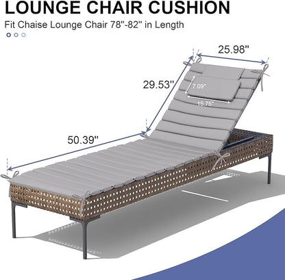 Crestlive Products Chaise Lounge Cushion Outdoor Set of 2, Foldable Waterproof Pool Lounge Chair Cushions with Straps, Lounger Cushions for Outdoor Furniture， 80''Lx26''W (Light Gray)