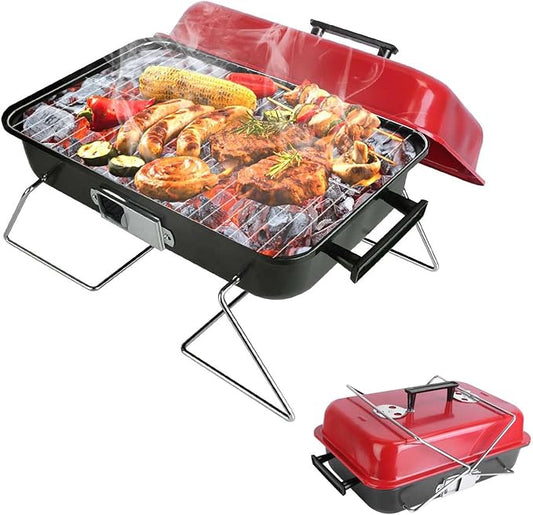 KOCASO Portable Charcoal Grill - Lightweight Outdoor Tabletop BBQ Grill - Compact Folding Barbecue Grill with Lid for Backyard, Camping, Picnics & Beach Cooking