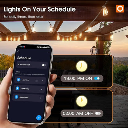 addlon 196FT Outdoor String Lights for Outside with APP Control Waterproof Patio Lights with Plastic ST38 LED Edison Bulbs Outdoor Lighting Extra Long for Backyard Bistro Porch Garden Pergola Party