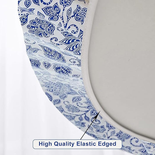 LIBERECOO Round Vinyl Fitted Tablecloth with Flannel Backing Elastic Edge Table Cover Waterproof Stain-Resistant Wipeable Tablecloths Fits 45-56 Inch Round Tables