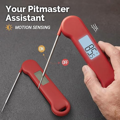 0.5 Sec Instant Read Grill Meat Thermometer Digital Food Cooking BBQ, Red | ±0.5°F Precision, Auto Flip Digital LCD Display, Ideal For Meat, Candy, Grill, BBQ, Food Thermometer for Kitchen Gadgets