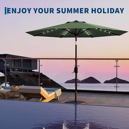 Garvee patio Umbrella with Solar Lights, Outdoor Table Umbrella with 8 Durable Ribs, Tilt & Crank Mechanism, Waterproof & UV Protection for Garden, Backyard, Poolside,