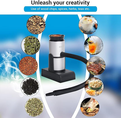BORUIT Smoking Gun Cocktail Smoker Gun Includes Wood Chips and Accessories,Portable Drink Smoker,Indoor Food Smoker Infuser Kit for Cocktails,Meat,BBQ,Cheese,Veggies & Sous Vide（Silver)
