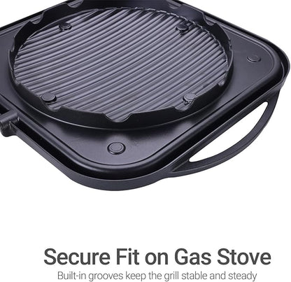 12in Nonstick BBQ Grill Plate – Cerastone Gold Marble Coated, Korean-Style Stovetop Griddle Pan for Indoor & Outdoor Cooking