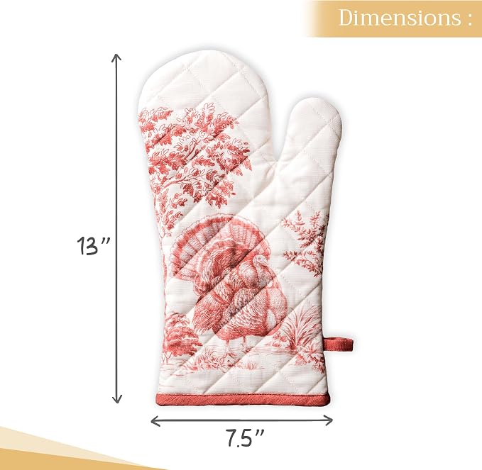Maison d'Hermine Oven Gloves 100% Cotton Oven Mitt (7" x 13", Pack of 1) | With Loop Heat Resistant BBQ Cooking Gloves Baking Kitchen Handling Hot Pans Thanksgiving Christmas - Holy Jouy - Red