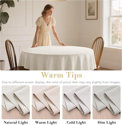 H.VERSAILTEX Linen Table Cloths Round 60 Inch Premium Tablecloth Spill-Proof Waterproof Table Cover for Dining Buffet Feature Extra Soft and Thick Fabric Wrinkle Free, Natural