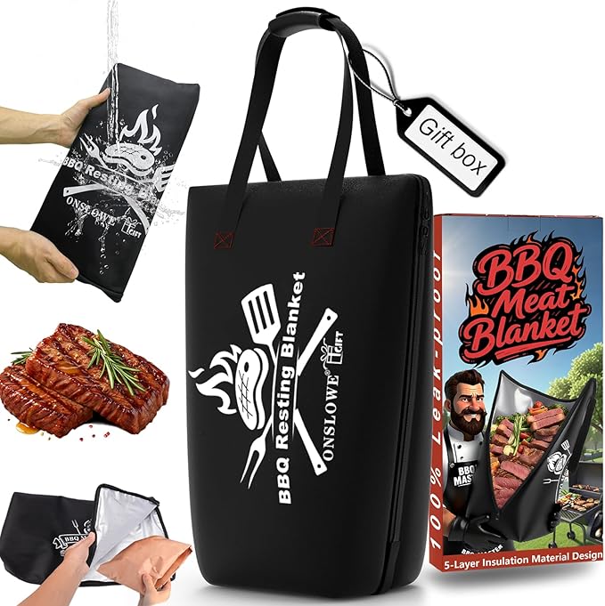 25in BBQ Blanket for Resting Meat - Meat Resting Bag of Washable Oxford Cloth - Insulated Brisket Resting Blanket for Turkey, Pork Shoulder & Beef - Christmas Gifts, Gifts for Men, BBQ Lovers (Black)