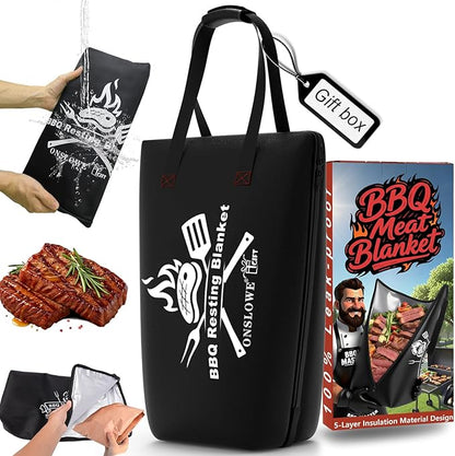 25in BBQ Blanket for Resting Meat - Meat Resting Bag of Washable Oxford Cloth - Insulated Brisket Resting Blanket for Turkey, Pork Shoulder & Beef - Christmas Gifts, Gifts for Men, BBQ Lovers (Black)