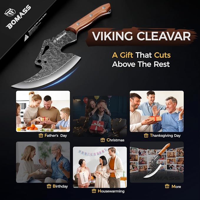 Viking Cleaver Knife for Birthday 7.9" Hand Forged Meat Cleaver | High Carbon Steel Axe Cool Knife for Anniversary Butcher Knife for Meat Cutting Outdoor Home Camping BBQ Gifts for Men Father