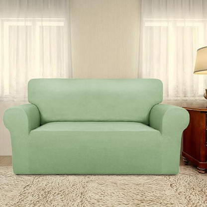 PureFit Stretch Loveseat Covers Fleece Couch Covers for Sofa Sage Green | 1-Piece Sofa Slipcover Soft Couch Protector, Sofa Cover Washable with Non Skid Foam and Elastic Bottom for Kids, Dogs