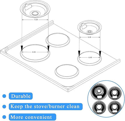 W10290350 W10290353 Burner Porcelain Drip Pans Set Replacement by APPLIANCEMATES Fits whirlpool Electric Range Stove Top Drip Bowls 4-Pack Includes 2 Large 8-Inch and 2 Small 6-Inch (Black)