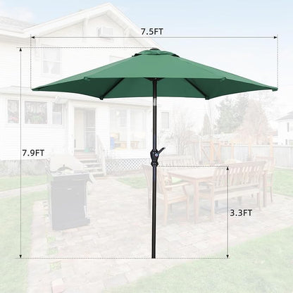7.5FT Patio Umbrella, Outdoor Table Umbrella, Market Umbrella with Push Button Tilt and Crank for Garden, Lawn, Deck, Backyard & Pool