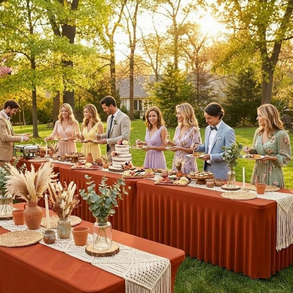 HolidayIdeas 2 Pack Rust Spandex Table Skirts 6ft Fall Tablecloths Ruffle | Stretchy Table Covers, Thanksgiving Decorations, Wrinkle Resistant Table Cloths For 30x72, Rectangle Tables for Autumn Event
