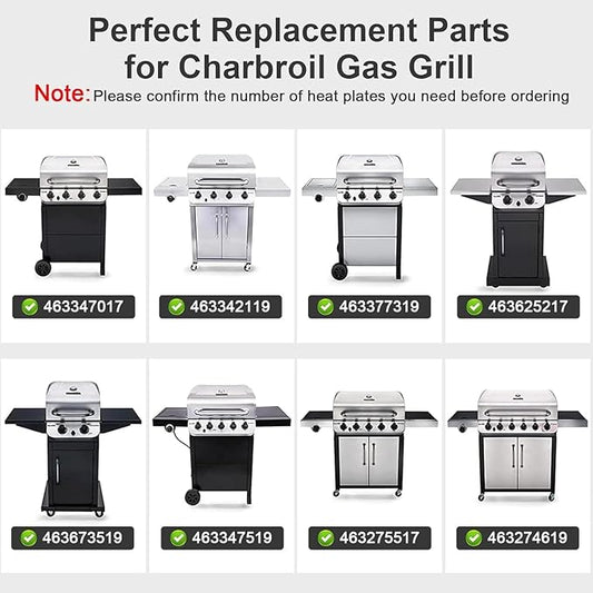 Uniflasy Grill Parts for Char-Broil 4/5 Burner for Charbroil 463347519 463347518 463275517 463243518 463243519 463342119 Grill Replacement Parts Burners Heat Plates 18" Cast Iron Grill Grates