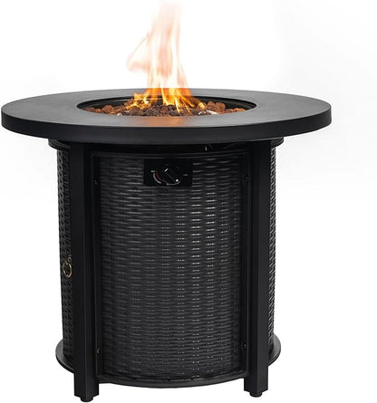 KEIKI 30 Inch Round Propane Fire Pit Table, Circular Outdoor Gas Firepit for Patio Balcony, 50000 BTU Steel Heater with Lava Rocks and Lid