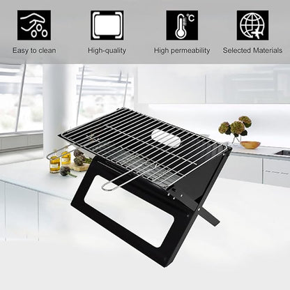 Charcoal Grills, Portable Metal Barbecue Grill, Small BBQ Grill for Adult, Folding Tabletop Grill for Outdoor Cooking Camping Beach Traveling Picnic Backyard, Black