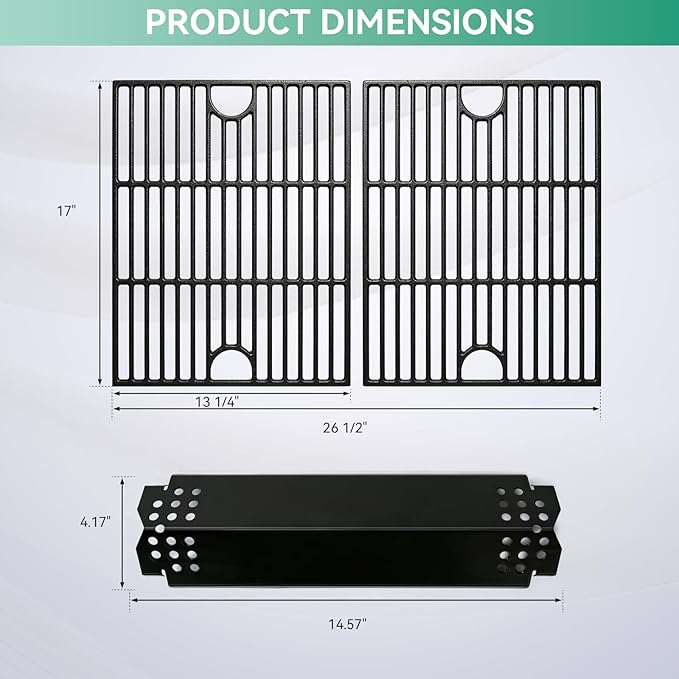 720-0888 Grill Grate Heat Tent Replacement Parts for Nexgrill 5 Burner 720-0888N, 4 Burner 720-0830H, 13 x 17 Cast Iron Cooking Grates, Porcelain Steel Heat Plate Shield for Home Depot Next Grill