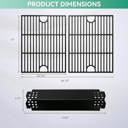 720-0888 Grill Grate Heat Tent Replacement Parts for Nexgrill 5 Burner 720-0888N, 4 Burner 720-0830H, 13 x 17 Cast Iron Cooking Grates, Porcelain Steel Heat Plate Shield for Home Depot Next Grill