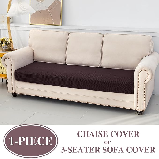 LA MEACK Couch Cushion Cover Chaise Lounge Cover Washable Separate Seat Chaise Couch Cover Stretch Sectional Sofa Slipcover(1 Piece for Chaise or Sofa 3-Seater, Brown)