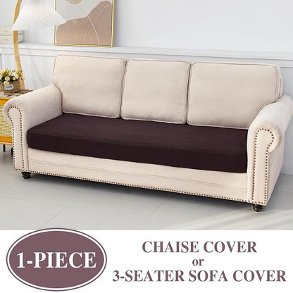 LA MEACK Couch Cushion Cover Chaise Lounge Cover Washable Separate Seat Chaise Couch Cover Stretch Sectional Sofa Slipcover(1 Piece for Chaise or Sofa 3-Seater, Brown)