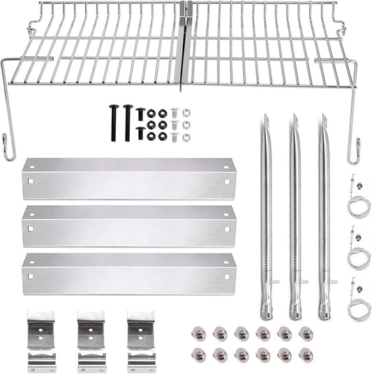 Criditpid Replacement Parts for Chargriller 5050, 5650, 3001, 5072, 3008 Gas Grill, Stainless Steel Heat Plates, Burners, Hanger Bracket, Igniter and Warming Rack for Char Griller Replacement Parts.