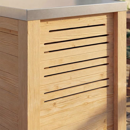 MOUMON Outdoor Mini Fridge Cabinet with Stainless Steel Countertop, 24” Solid Cedar Patio Refrigerator Stand, Oak 27.6”W x 23.6”D x 37.4”H