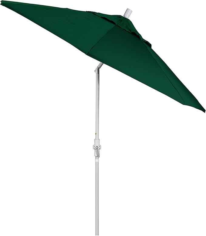 California Umbrella 9' Round Aluminum Market Umbrella, Crank Lift, Collar Tilt, White Pole, Hunter Green Olefin