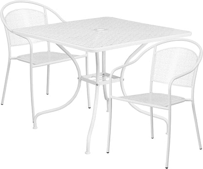 Flash Furniture 35.5" SQ Patio Table Set - 2 Round Back Chairs, Sky Blue | Commercial Grade, Indoor/Outdoor, Steel Frame, Resists UV Fading