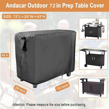 Prep Table Cover for Outdoor Bar Table, 72inch Outdoor BBQ Cart Cover Bar Tool Cart Covers Cooler Covers - 72"L×29"W×43"H, Black