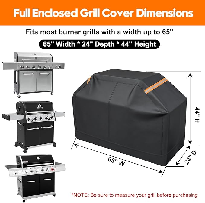 Patented Fully Enclosed Grill Covers for Outdoor Grill 2-in-1 Heavy Duty Barbecue Grill Cover 600D Waterproof Animal-Proof BBQ Cover Outside Fits Weber (65 Inch Full Enclosed Grill Covers 2-in-1)