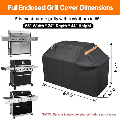 Patented Fully Enclosed Grill Covers for Outdoor Grill 2-in-1 Heavy Duty Barbecue Grill Cover 600D Waterproof Animal-Proof BBQ Cover Outside Fits Weber (65 Inch Full Enclosed Grill Covers 2-in-1)