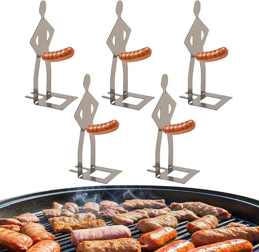 5 PCS Funny BBQ Stand Man Hot Dog Holder | Creative Sausage Rack for Grill | Reusable Stainless Steel Standing Man Weiner Roaster | Metal Hotdog Roasting Sticks for Camping