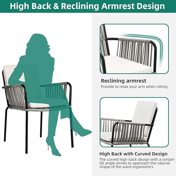 YITAHOME Outdoor Patio Dining Set 5-Piece 59.1" * 34.3" Outdoor Table and Chairs Patio Dining Furniture Sets for 4 with Stackable Chairs and Cushions Outdoor Dining Table Set for Garden Lawn Porch