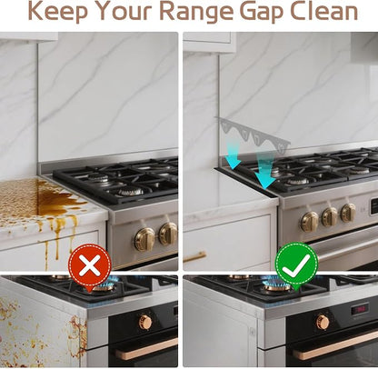 Stainless Steel Stove Gap Filler, 2 Pack Adjustable Covers for Counter, 13.8"-27.5", 0.79" Wide Heat Resistant Oven Guard Range Trim Kit, Black