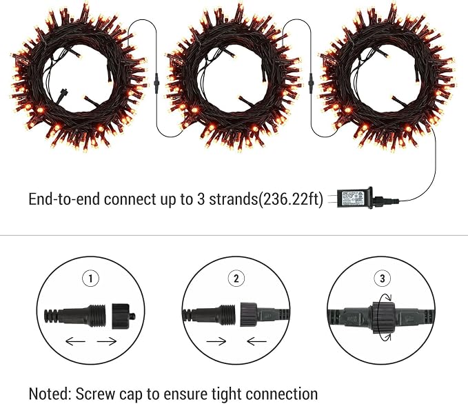 Brizled Outdoor Halloween Lights Indoor Orange Halloween LED Light String | 240 LED 95.14ft; 8 Mode; Connectable; Timer; Waterproof; Plugin Mini Halloween Light for Outside Spooky Porch Yard Tree Party