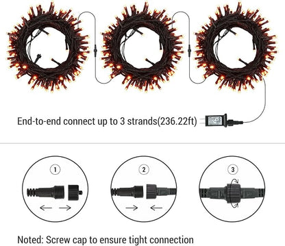 Brizled Outdoor Halloween Lights Indoor Orange Halloween LED Light String | 240 LED 95.14ft; 8 Mode; Connectable; Timer; Waterproof; Plugin Mini Halloween Light for Outside Spooky Porch Yard Tree Party