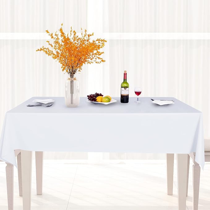 sancua Waterproof Rectangle Vinyl Tablecloth Table Cloth 54x78 Inch, White | 100% Oil Spill Proof, PVC Material, Wipe Clean Table Cover for Dining Tables, Buffet Parties and Camping