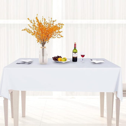 sancua Waterproof Rectangle Vinyl Tablecloth Table Cloth 52x70 Inch, White | 100% Oil Spill Proof, PVC Material, Wipe Clean Table Cover for Dining Tables, Buffet Parties and Camping