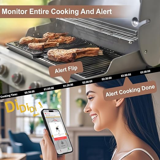 WiFi Sub-1G Wireless Meat Thermometer Unlimited Range, Check Temp Anywhere,7 NIST Certified Sensors with Ambient Temp, Monitor for BBQ, Grill, Oven, Smoker, Air Fryer