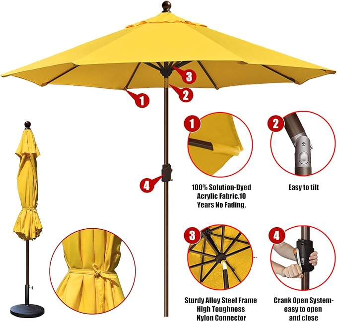 EliteShade USA 10-Year-Non-Fading 10Ft Market Patio Umbrella, UPF 50+ UV Protection Performance Sun Umbrella, Heavy Duty Commercial Grade Outdoor Table Umbrella with Crank & Tilt, Windproof Vented Top for Garden, Pool, Deck and Outdoor Playsets, Sunflo...