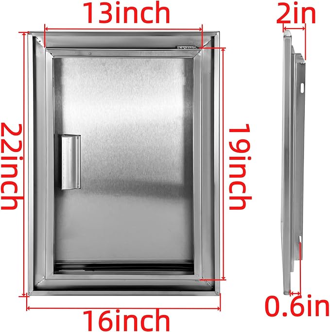 Outdoor Kitchen Door 16" W x 22" H Stainless Steel BBQ Single Access Door Flush Mount Vertical Wall Doors with Handle Suitable for Grilling Station Outside Cabinet Outdoor Kitchen